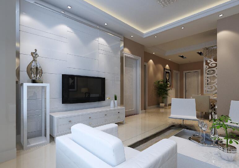 阜新兴盛小区50平米客厅白色电视墙雕花镂空屏风白色方形沙发效果图